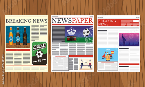 news papers leafs columns communication in wooden background