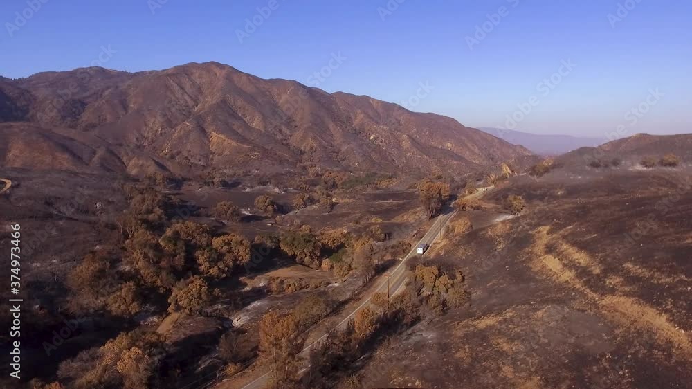 Aerial view of wildfire damaged area, outside of Los Angeles, California Aerial view of wildfire damaged area, outside of Los Angeles, California