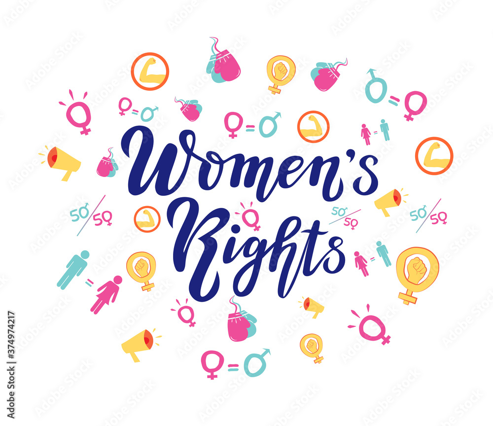 women's right lettering text on pink symbol background, vector illustration can use for print or web. girl power. we can do it; 