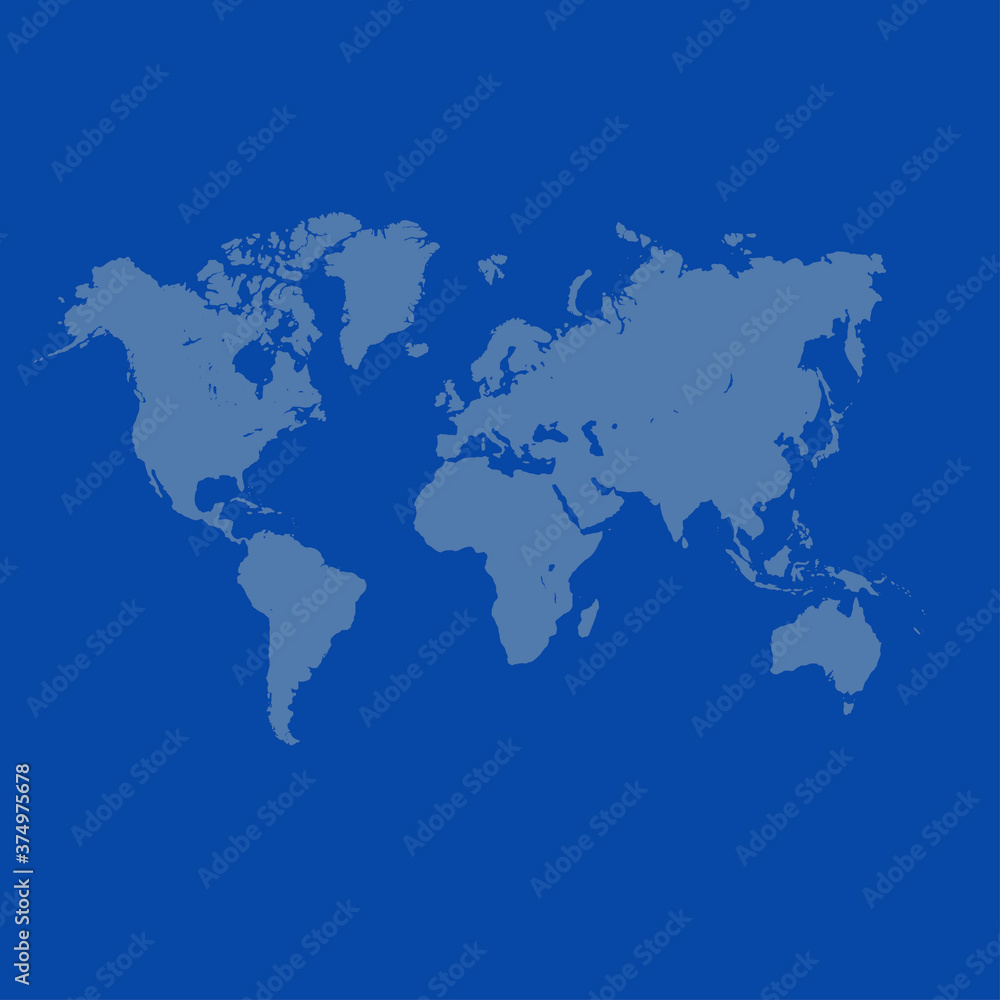 Continents.  Map of the continents of the world.  Location of countries. Image of land.  Countries on a blue background.  World map.  Earth. Planet from space. Atlas.