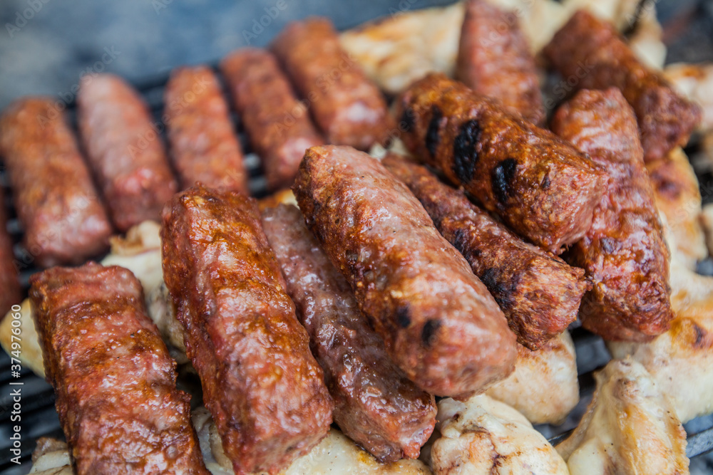Grilled Meat , summer picnic , cooking food outdoor Grilled Meat , summer picnic , cooking food outdoor