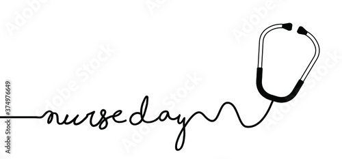 Thank you nurses. Slogan happy nurse day with stethoscope sign on 12 may. Medical health care. Thank you nurses sign Fun vector quote. Hand drawn word for possitive inspiration and motivation quotes.