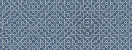 Wzór styl orientalny symetryczny geometryczny mozaika kwiatowy granatowy szary biały