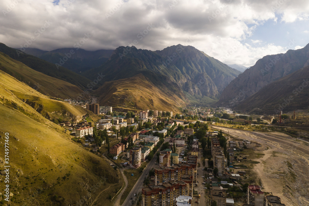 Naklejka premium Tyrnyauz is a city in the mountains of Russia
