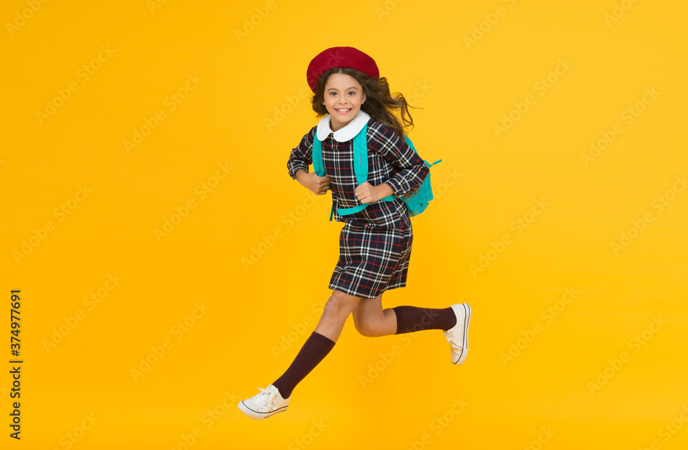 small girl running to school, study small girl running to school, study