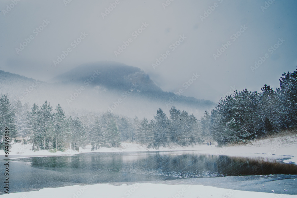 Fototapeta premium Blidinje mountain lake blizzard