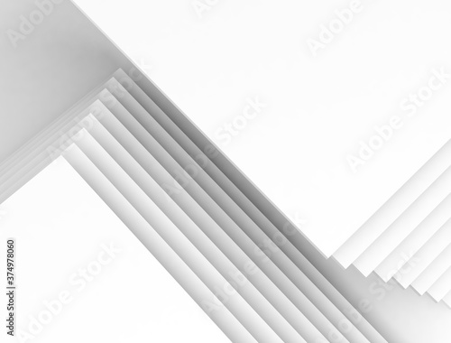 Abstract white background, geometric pattern of paper overlapping squares and shadows. 3d render illustration