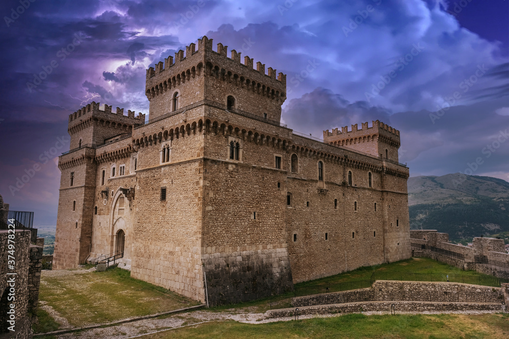 medieval castle of spoleto abruzzo italy during a thunderstorm