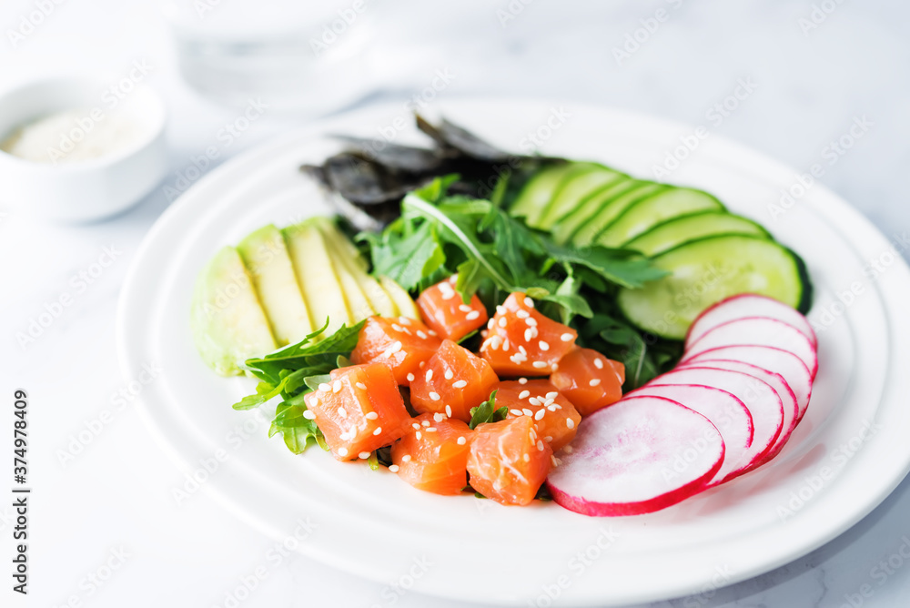 Salmon cucumber avocado Poke bowl Salmon cucumber avocado Poke bowl