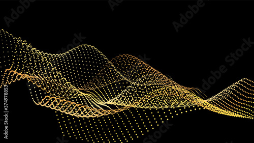 An abstract stream of golden radiance flying in outer space through galaxies and orbits. Star clusters networks.