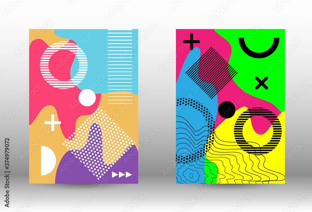 Naklejka premium Memphis background set covers.