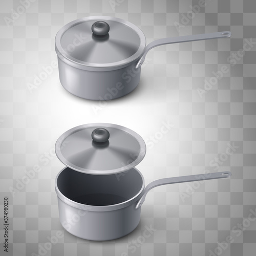 Two Steel Saucepans with Lid in Varying Sizes. Illustration on a Transparent Background for Your Web Mobile App Logo Design