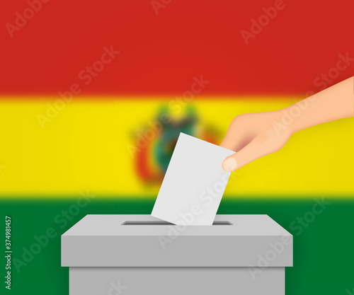 Bolivia election banner background. Ballot Box with blurred flag Template for your design