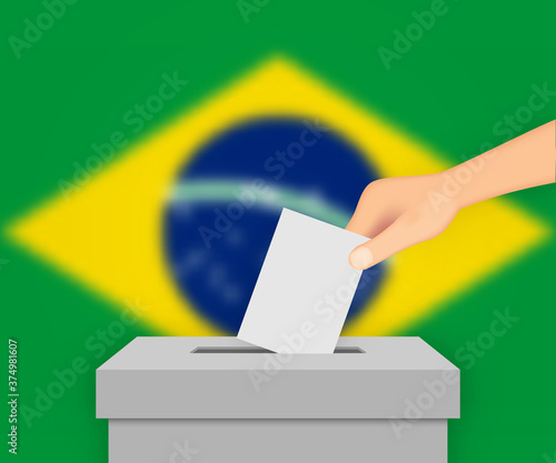 Brazil election banner background. Ballot Box with blurred flag Template for your design