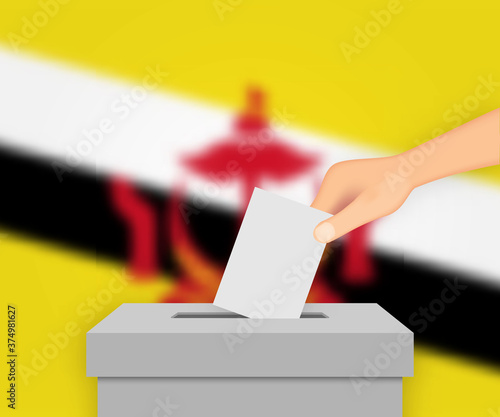 Brunei election banner background. Ballot Box with blurred flag Template for your design