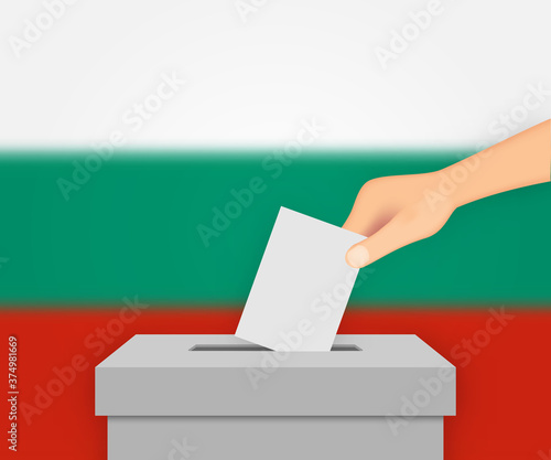 Bulgaria election banner background. Ballot Box with blurred fla Template for your design