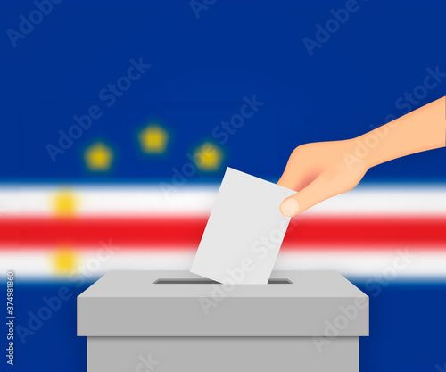 Cape Verde election banner background. Ballot Box with blurred f Template for your design