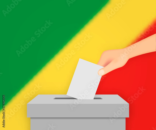 Congo election banner background. Ballot Box with blurred flag Template for your design