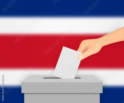 Costa Rica election banner background. Ballot Box with blurred f Template for your design