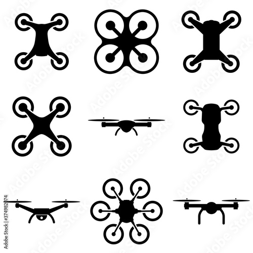 Quadcopter icon, flying drone logo isolated on white background
