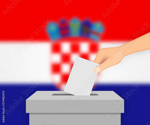 Croatia election banner background. Ballot Box with blurred flag Template for your design