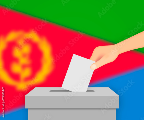 Eritrea election banner background. Ballot Box with blurred flag Template for your design