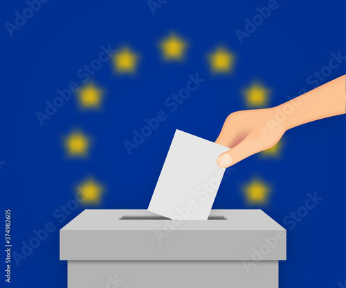 European Union election banner background. Ballot Box with blurr Template for your design