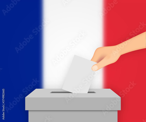 France election banner background. Ballot Box with blurred flag Template for your design