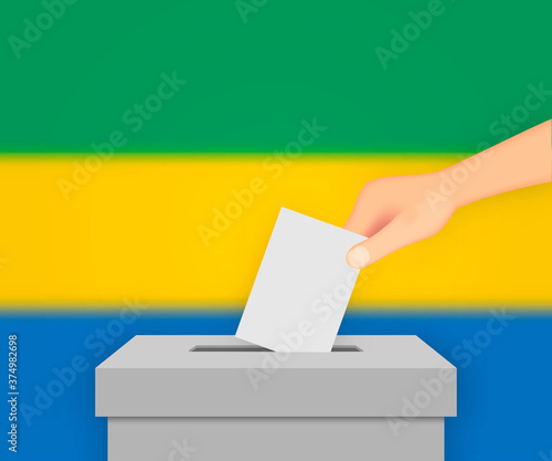Gabon election banner background. Ballot Box with blurred flag Template for your design