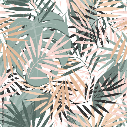 Beautiful seamless vector floral summer pattern background with tropical palm leaves. Perfect for wallpapers, web page backgrounds, surface textures, textile