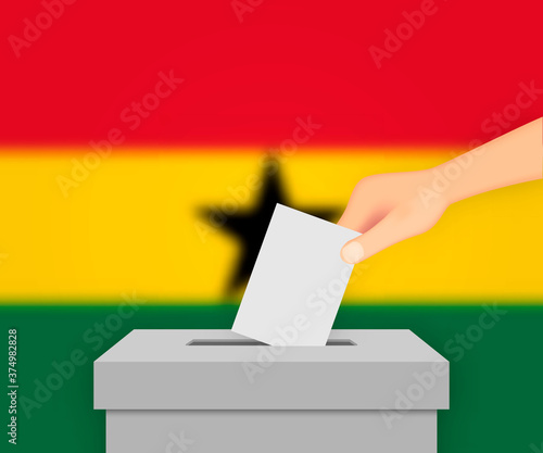Ghana election banner background. Ballot Box with blurred flag Template for your design