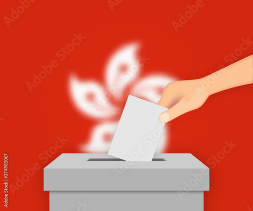 Hong Kong election banner background. Ballot Box with blurred fl Template for your design