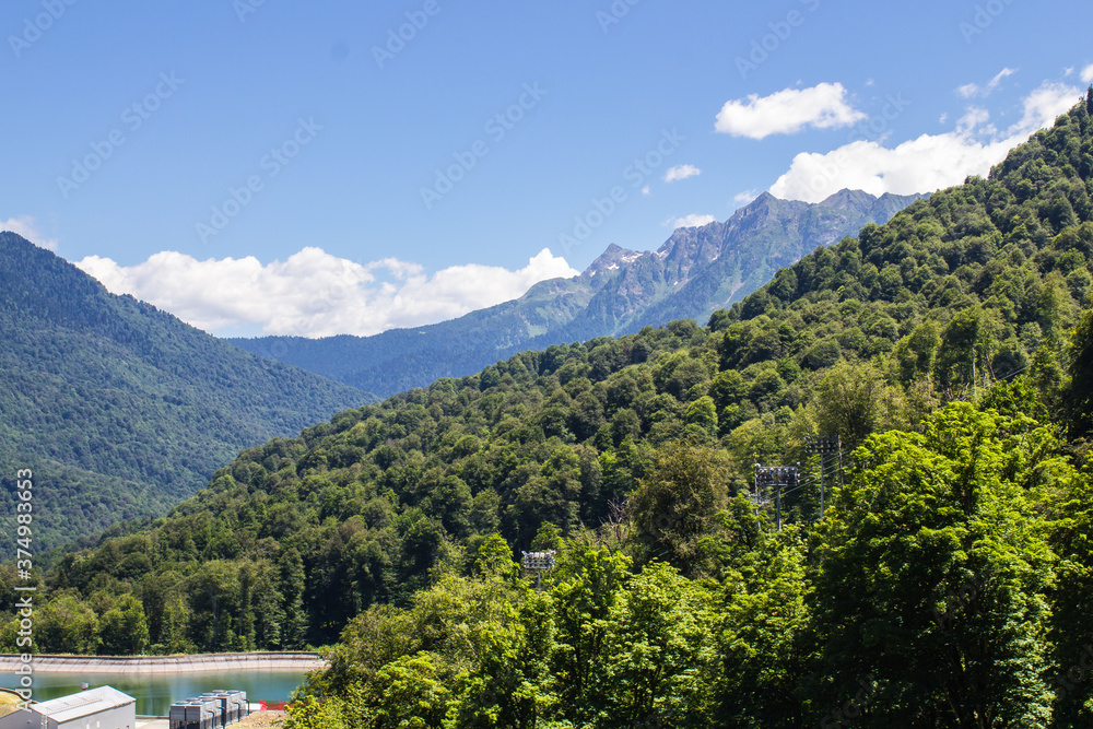 summer landscapes of the Caucasus mountains in Rosa Khutor, Sochi