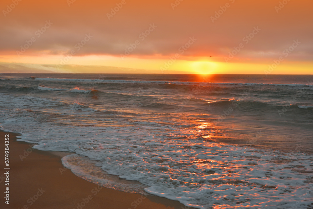Beautiful Nature Background.Water Reflections.Magic Artistic Wallpaper.Creative Photography.Orange Sky.Tranquil Panorama.Summer Sunset Sea Landscape.Relaxation,waves.Travel,sun.Ocean Sunrise.