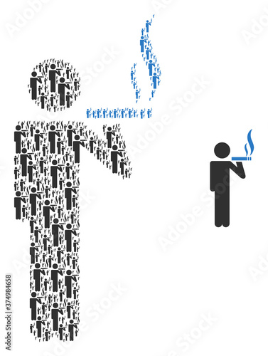 Vector smoker collage is constructed of scattered recursive smoker elements. Recursive combination for smoker.