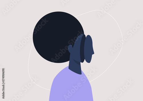 Young black female character taking off a mask, mental health problems, detachment and depression