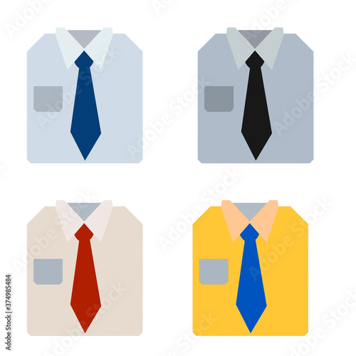 Red tie and shirt collar. Set of color Folded Business clothes. Business style. Flat cartoon illustration isolated on white background.