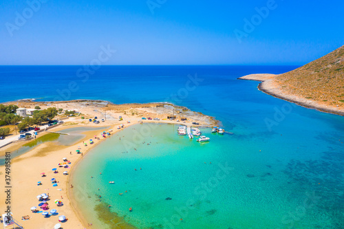 Amazing sandy beach of Stavros in a scenic lagoon, Chania, Crete, Greece. © gatsi