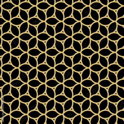 Seamless ornament. Modern black and gold background. Geometric modern pattern