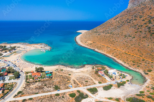 Amazing sandy beach of Stavros in a scenic lagoon, Chania, Crete, Greece. photo