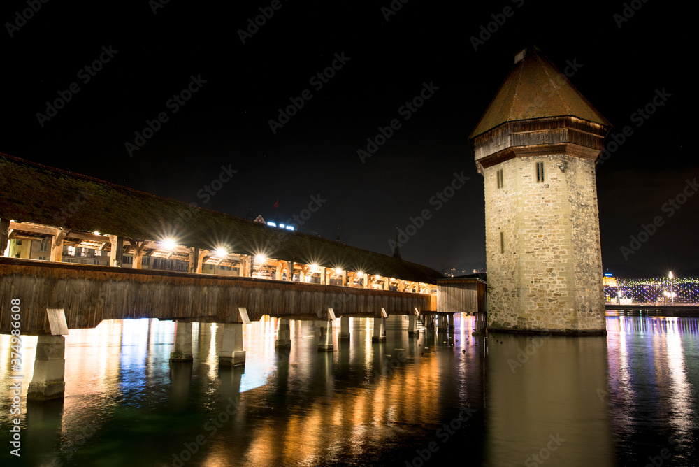 Chapel Bridge in Luzern at night Chapel Bridge in Luzern at night