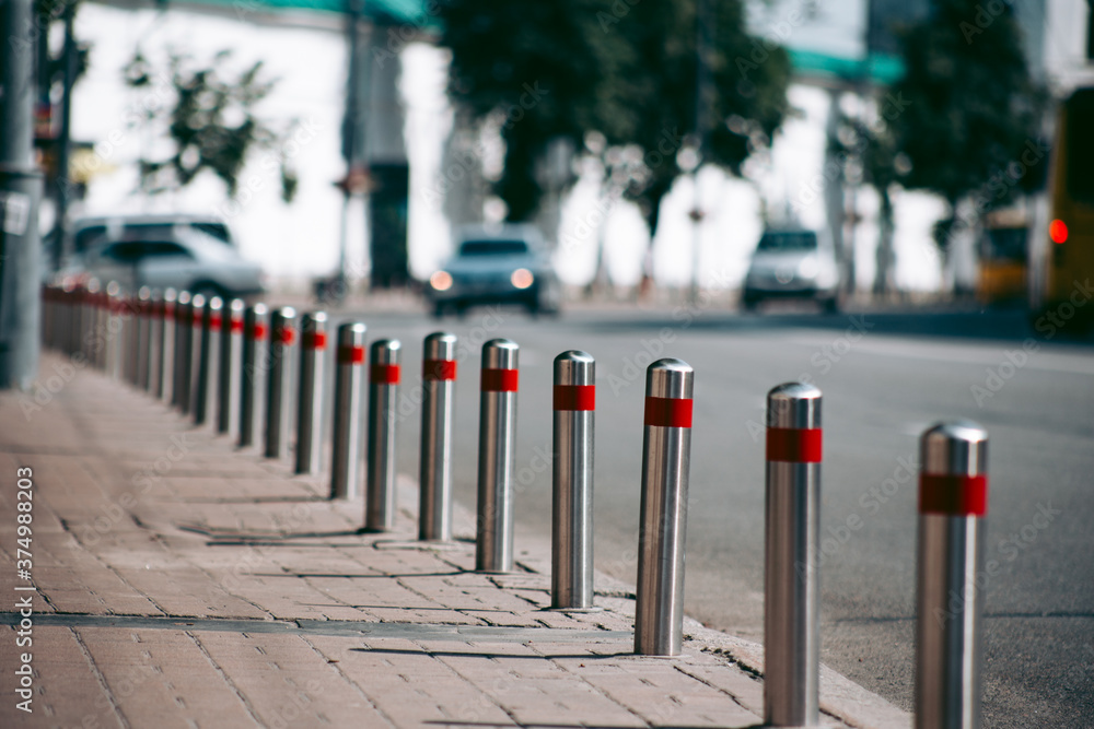 Anti parking bollard in the city