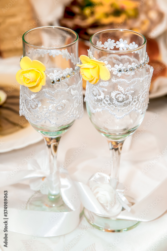 Wedding glasses of bride and groom Wedding glasses of bride and groom