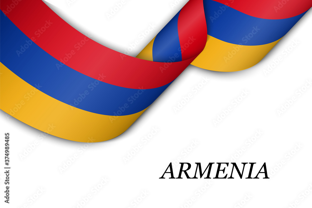 Naklejka premium Waving ribbon or banner with flag of Armenia