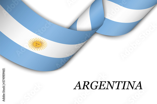 Waving ribbon or banner with flag of Argentina