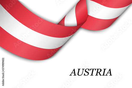 Waving ribbon or banner with flag of Austria