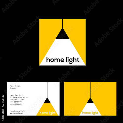 Logo for home lighting shop. Lamp and ray of light emblem. Business card. Light logo.