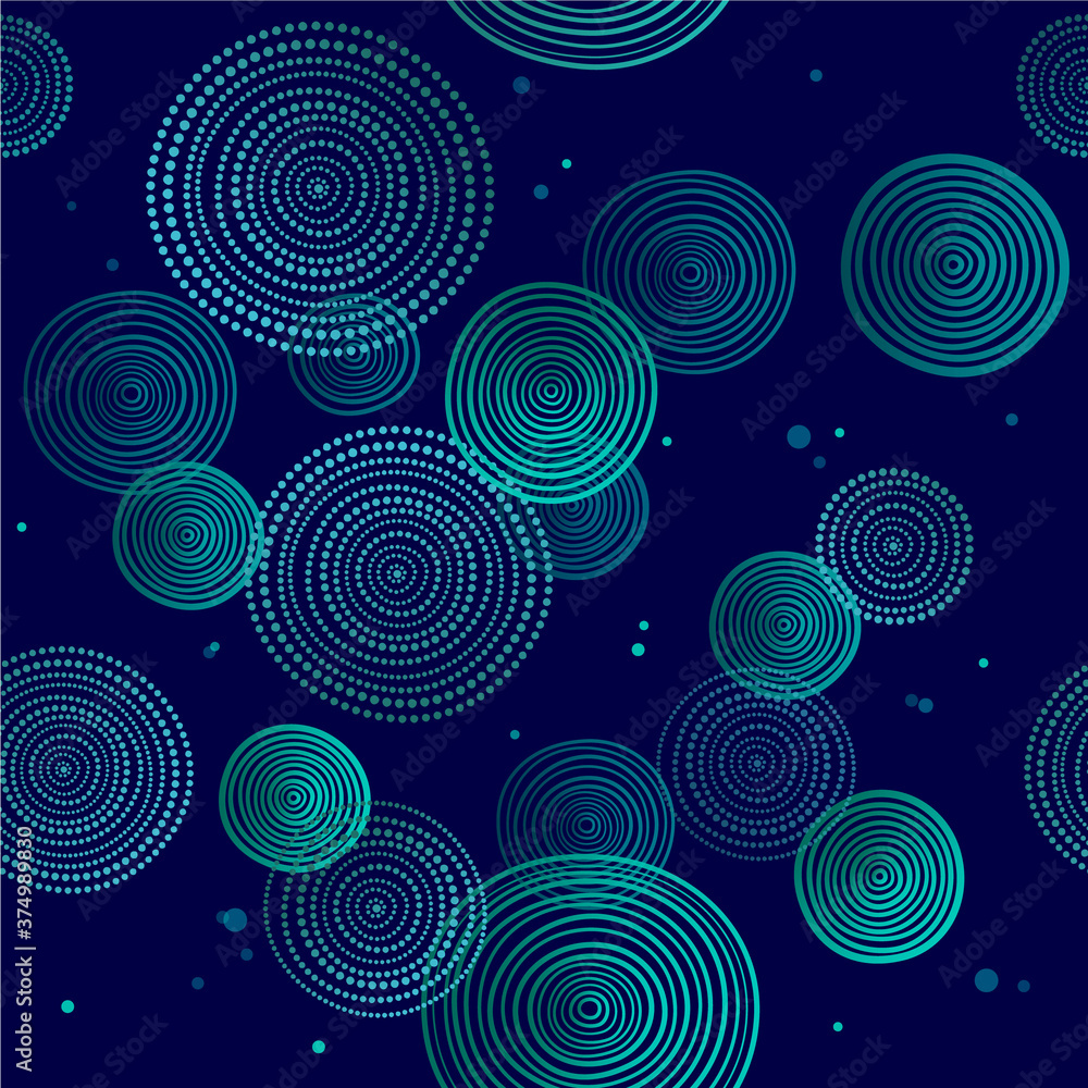 Geometric seamless pattern. Blue circles on blue background like sea life. Pattern for wrapping paper. Fabric or textile pattern.