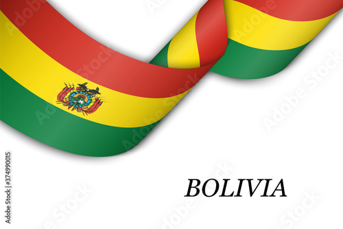 Waving ribbon or banner with flag of Bolivia