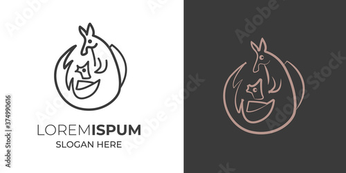 Kangaroo silhouette for logo design in color and black-and-white. Vector illustration.kangaroo vintage logo ,retro logo ,minimal design black vector ,line art business logo with baby kangaroo 8 3